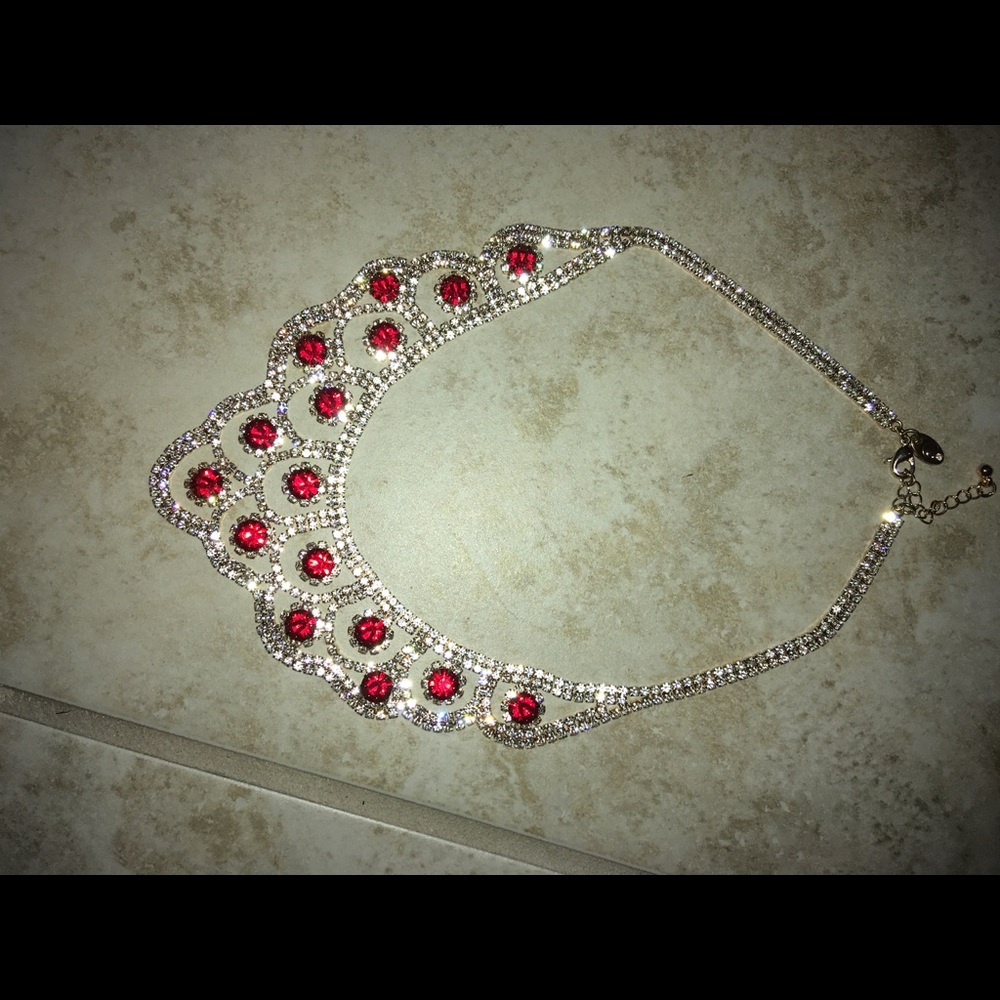 Silver and red necklace